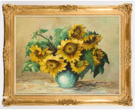   WINTER,  R. SonnenblumenÖl/Leinwand.  Rechts unten signiert mit undeutlichem Zusatz.  20. Jh. 60 x 61 cm. Gerahmt 76 x 96 c