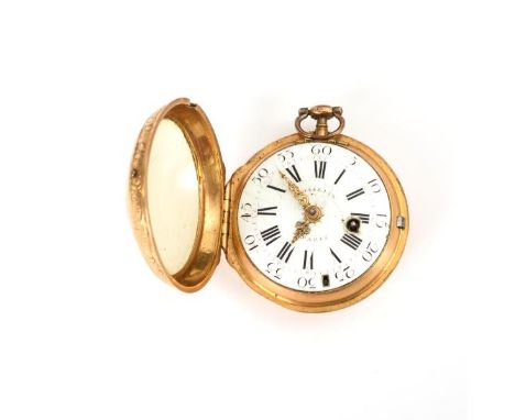  Barocke goldene TaschenuhrFrankreich.  Um 1800. Werknummer: 962.  Gehäusenummer: 1022.  Vollplatinenwerk mit floral durchbro