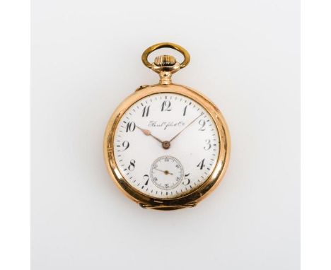  Goldene Taschenuhr Borel Fils & Cie., Neuchâtel. Um 1920. Gehäusenummer: 257399.  Ungemarktes Werk mit Ankerhemmung, gebläut