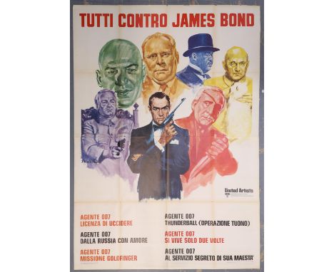 Everybody Against James Bond (1972) Italian 4-Folio film poster, printed in two pieces for a 1972 Italian Film Festival, artw