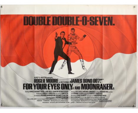 James Bond For Your Eyes Only / Moonraker (1980's) British Quad Double Bill film poster, starring Roger Moore, United Artists