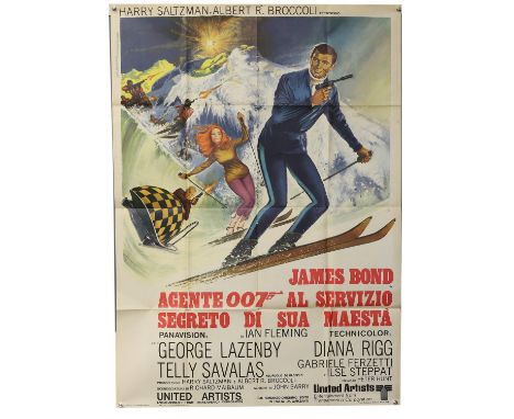 James Bond On Her Majesty's Secret Service (R-1970's) Italian One panel film poster, starring George Lazenby, folded, 39 x 55