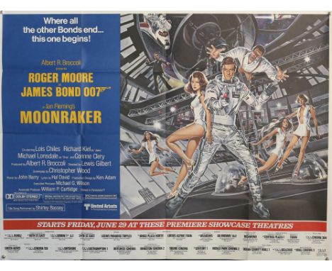 James Bond Moonraker (1979) US Subway poster for the movie starring Roger Moore, folded, 45 x 60 inches. 