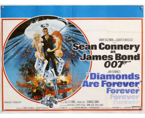James Bond Diamonds Are Forever (1971) British Quad film poster, starring Sean Connery, directed by Guy Hamilton, United Arti