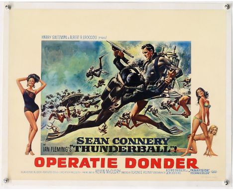 James Bond Thunderball (R-1970's) Belgian film poster, Dutch Language, starring Sean Connery, linen backed, 19.5 x 25 inches.