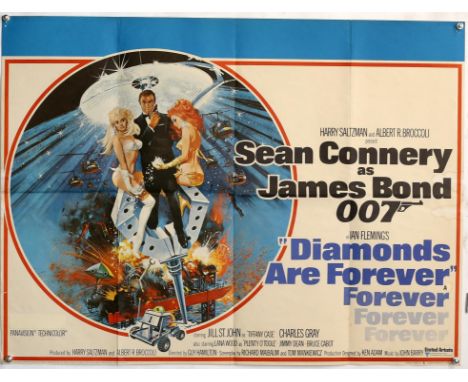 James Bond Diamonds Are Forever (1971) British Quad film poster, starring Sean Connery, directed by Guy Hamilton, United Arti