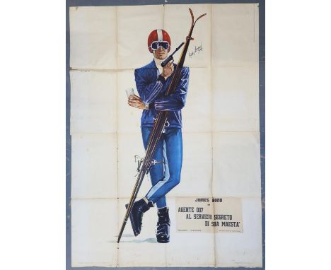 James Bond On Her Majesty's Secret Service (1969) Italian 4 Foglio film poster, signed to top panel by George Lazenby 007, fo