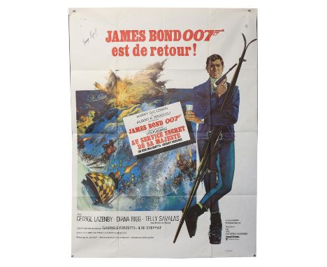 James Bond On Her Majesty's Secret Service (1969) French Grande film poster, signed by George Lazenby who played 007, folded,