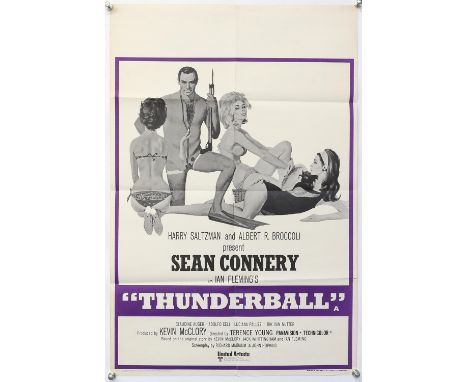 James Bond Thunderball (R-1970's) British Double Crown film poster, starring Sean Connery, United Artists, folded, 20 x 30 in