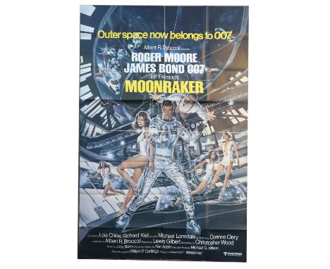 James Bond Moonraker (1979) Six Sheet film poster, showing Roger Moore, folded, 80 x 120 inches. 