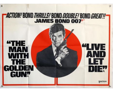James Bond The Man With The Golden Gun / Live and Let Die (1970's) British Quad Double Bill film poster, starring Roger Moore