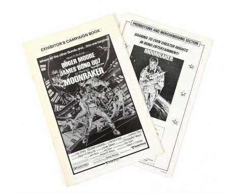 James Bond Moonraker (1979) Exhibitor's Campaign Book with merchandise pull out (no cuts) and a British Quad film poster, sta