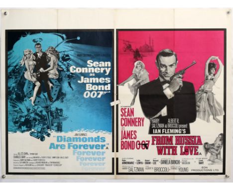 James Bond Diamonds Are Forever / From Russia With Love (1974) British Quad Double Bill film poster, starring Sean Connery, U