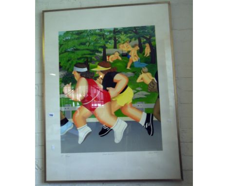 Large Beryl Cook colour silkscreen print "Women Running", signed & numbered A/P VII / XXVII, 106cms x 81cms overall