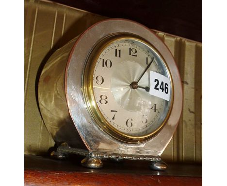 Early 20th c. round silver-plated mantle clock, French movement