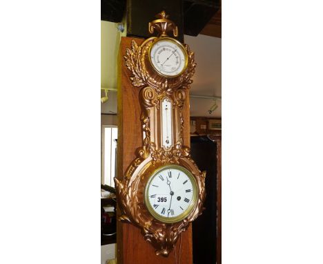 Victorian clock barometer in ornate cast iron frame