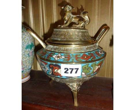 Chinese cloisonne censer and cover with Foo dog finial