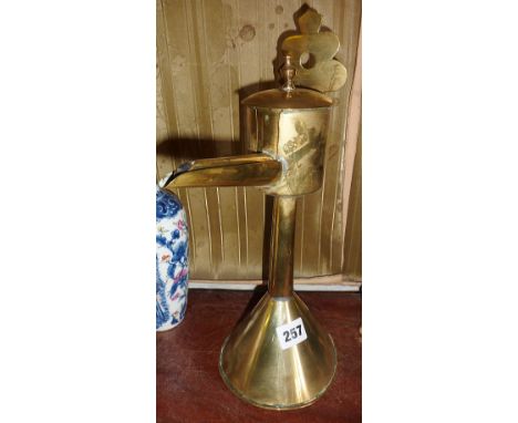 19th c. Dutch brass whale oil standing/hanging lamp, 14" tall