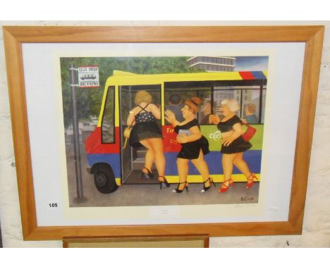 Beryl Cook colour print "Bus Stop", signed in pencil