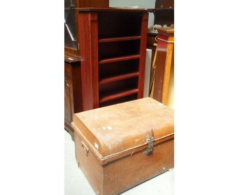 Victorian tin trunk and bookshelves