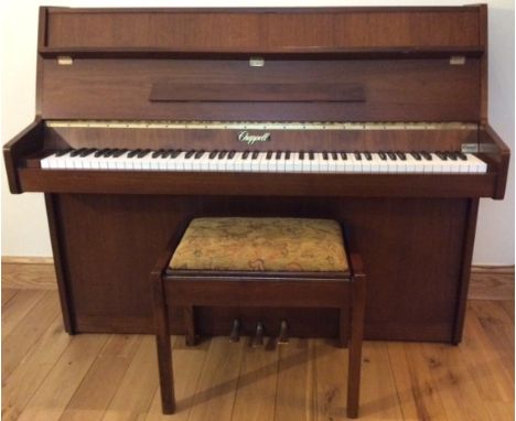 Chappell (c1991)
A 116cm Model H traditional upright piano in a satin light mahogany case; together with a matching stool.