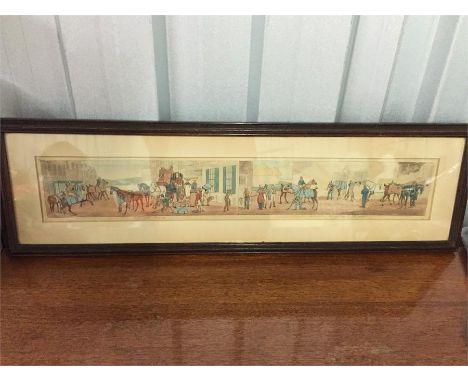 Lithograph with hand colouring, of a hunting trip to Melton Mowbray, by H T Alken
