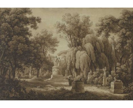 Giambattista Bassi (Italian, 1784-1852) Classical statues in a wooded landscapesigned, inscribed and dated '...Console Italia