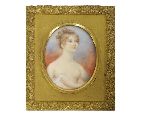 English School, 19th century Portrait of a nude young lady, half-lengthminiature on ivory, oval8 x 6.3cm, in a William IV orm
