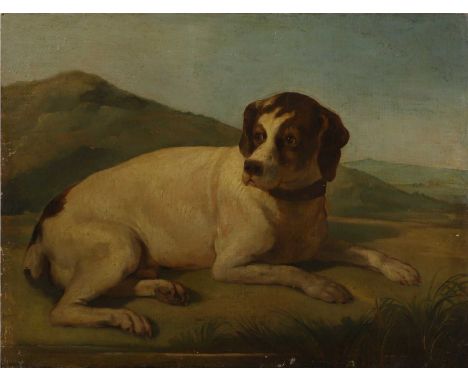 Continental School, 19th century A dog resting in a hilly landscapeoil on canvas65 x 88cm, unframedCondition ReportRelined. C