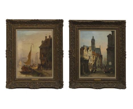 Cornelis Christiaan Dommersen (Dutch, 1842-1928) Dutch town scenesa pair, both signed and dated 'C. Dommersen 83', oil on can