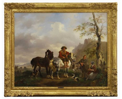 Wouterus Verschuur (Dutch, 1812-1874) 'A Moment of Rest Overlooking the Valley'signed and dated 'W. Verschuur/1842' l.r., oil