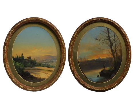 Guido Agostini (Italian, fl.1865-1898) View of Rome from the Tiber;View of Florence from Villamagnaa pair, both signed 'Agost