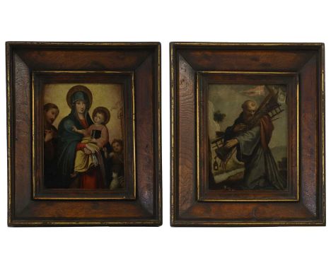 Flemish School, 18th century Madonna and Child with St John the Baptist;A saint carrying a cross, pillar and laddera pair, oi