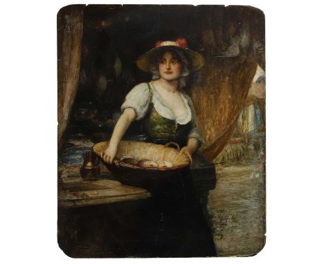 Robert Walker Macbeth RA (1848-1910) A woman with a basket of oysterssigned with initials and dated '1902' l.l., oil on board