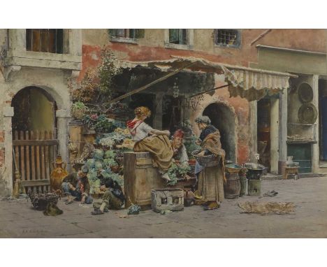 Aleksandr Nikolaevich Roussoff (1844-1928) A market stall, Venicesigned, inscribed and dated 'A. N. Roussoff - Ven.../1882' l