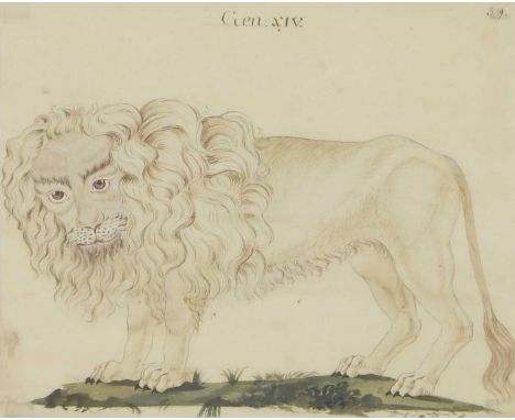 Camillo Lambertini Gandolfi (Italian, 18th/19th century) Lioninscribed 'Gen xiv' u.c., and numbered '39' u.r., pen and ink an