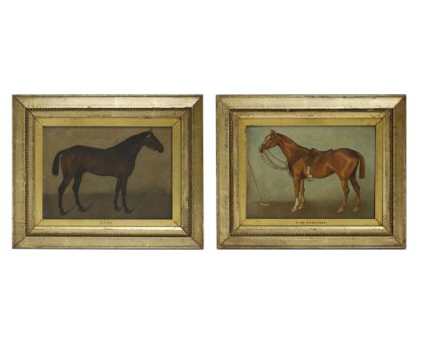 English School, c.1900 'Miss Monmouth' and 'Bass' - studies of huntersa pair, oil on canvas, one laid on board23 x 30.5cm (2)