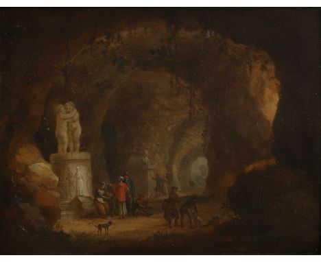 Georg Heinrich Hergenröder (German, c.1736-1794) Figures in a grotto with classical statues signed 'Hergenroder fecit' l.r., 