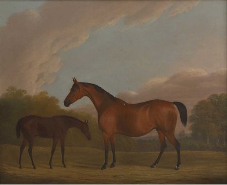 Clifton Tomson (1775-1828) A bay hunter and foalsigned, inscribed and dated 'C Tomson, Nottm/1826' l.r., oil on canvas62 x 75