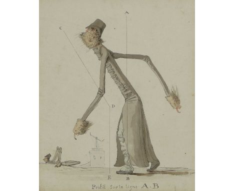 A... B... (French, early 19th century) 'Profil Sur la ligne', a French caricaturesigned with initials and inscribed with titl