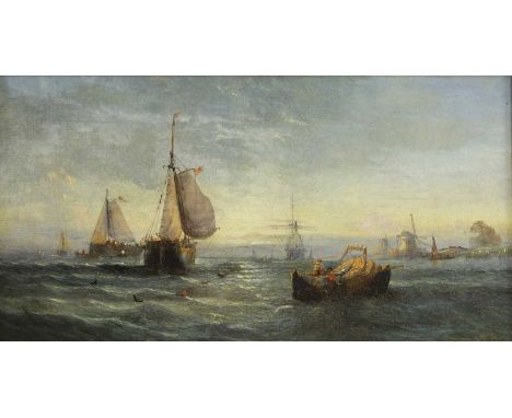 William Calcott Knell (c.1830-1880) Fishing boats off the Dutch coastsigned 'W. C. Knell' l.l., oil on canvas20 x 37cmConditi