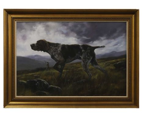 ▲ John Trickett (b.1952) A pointer on the moorssigned 'John Trickett' l.r., oil on canvas51 x 76cmCondition ReportFramed: 65 
