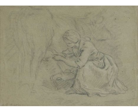 Jean-Baptiste Huet (French, 1745-1811) The milkmaidsigned 'J B Huet' and indistinctly dated l.l., pencil and white chalk19.5 