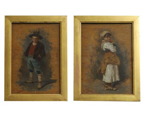 Antonio Piccinni (Italian, 1846-1920) Portrait study of a boy;Portrait study of a girl;a pair, both signed 'A Piccinni' l.l. 