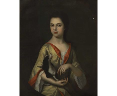 Circle of Charles d'Agar (French-British, 1669-1723) Portrait of a young lady, half-length, in a yellow dress and holding her