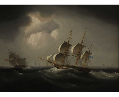 John Lynn (fl.1826-1869) A deep passage - shipping in heavy seas oil on canvas46 x 61cmProvenance: Private collection, The Ol