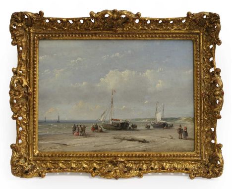 Andreas Schelfhout (Dutch, 1787-1870) A beach scene with figures and fishing boatssigned 'A. Schelfhout' l.r., oil on panel18