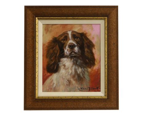 ▲ John Trickett (b.1952) A springer spanielsigned 'John Trickett' l.r., oil on board23 x 20cmCondition ReportFramed: 33.5 x 3