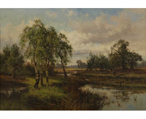 John Horace Hooper (1851-1906) 'The Colne - Wraysbury, Bucks'signed 'J. Horace Hooper' l.l., also signed, inscribed with titl