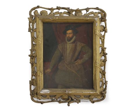 English School, 18th century Portrait of Sir Walter Raleigh, three-quarter-length standing, in an embroidered doublet and bla